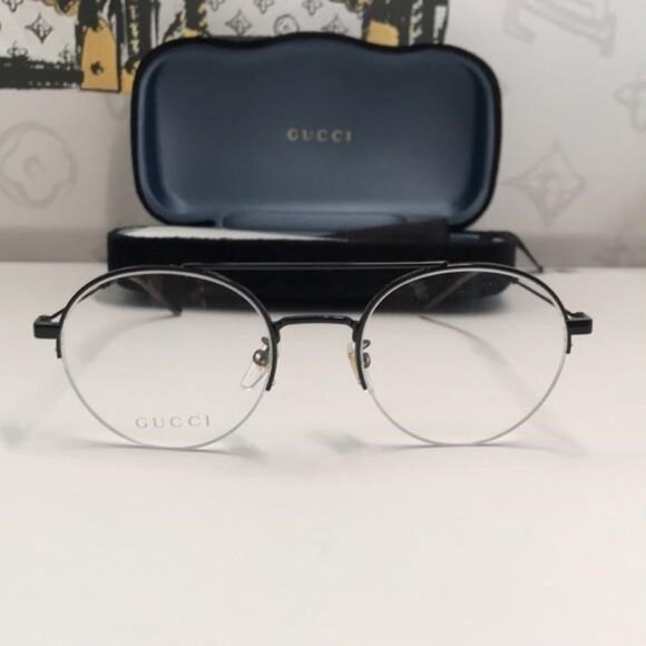 Authentic Gucci GG0682O 001 Eyeglasses – Black Semi-Rimless Round Frame - Picture 4 of 11